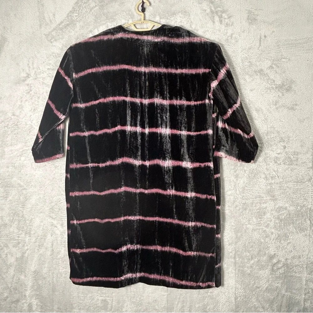 Pure‎ Jill J Jill Long Cardigan Duster Womens Medium Velvet Open Striped Pockets